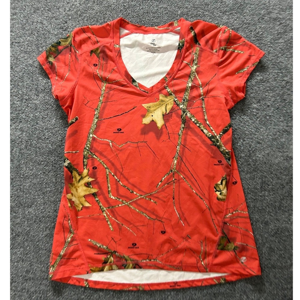 Energy Zone Shirt Womens Size L Orange Mossy Oak Camo V-Athletic Performance